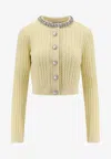 Self-portrait Alpaca Cardigan With Pearls And Rhinestones In Yellow