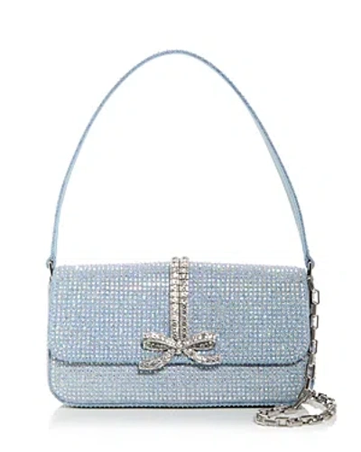 Self-portrait Embellished Denim Baguette Shoulder Bag In Blue