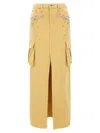 Self-portrait Embellished Jewels Denim Cargo Maxi Skirt In Beige