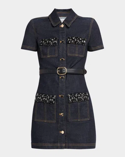 SELF-PORTRAIT EMBELLISHED DENIM MINI DRESS