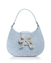 Self-portrait Denim Crescent Handbag With Decorative Bow And Rhinestones In Blue