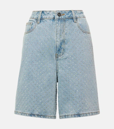 Self-portrait Embellished Denim Shorts In Blue