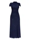 Self-portrait Crystal-embellished Cutout Draped Stretch-jersey Midi Dress In Blue