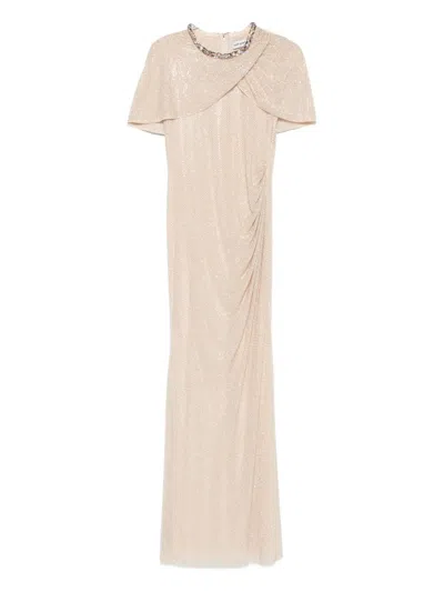 Self-portrait Embellished Draped Maxi Dress In Neutral