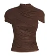 Self-portrait Embellished Draped Top In Brown