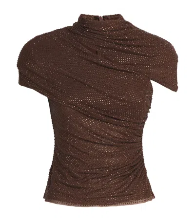 Self-portrait Embellished Draped Top In Brown