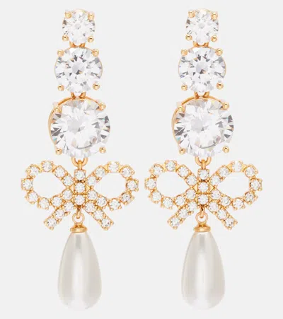 Self-portrait Embellished Drop Earrings In Gold