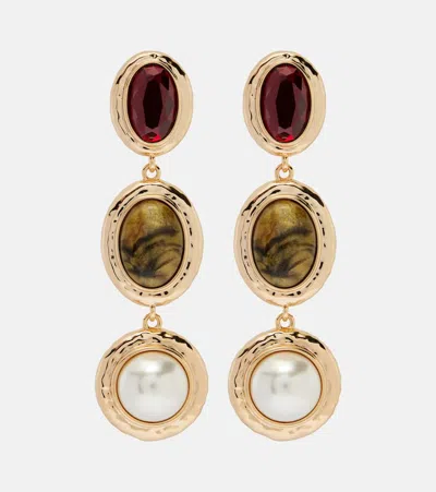 Self-portrait Embellished Drop Earrings In Gold