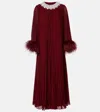 Self-portrait Embellished Feather-trimmed Chiffon Maxi Dress In Brown