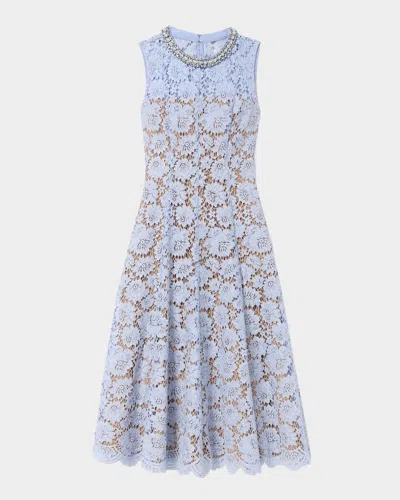 Self-portrait Blue Fine Lace Pearl Midi Dress In White