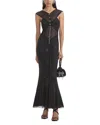 Self-portrait Rhinestone Fishing Net Crossed Mid-length Dress In Black