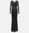 Self-portrait Embellished Fishnet Gown In Black