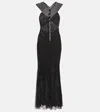 Self-portrait Rhinestone Fishing Net Crossed Mid-length Dress In Black