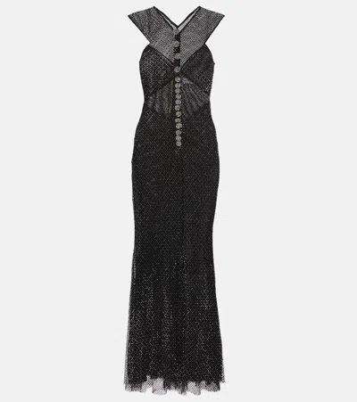 SELF-PORTRAIT EMBELLISHED FISHNET MAXI DRESS