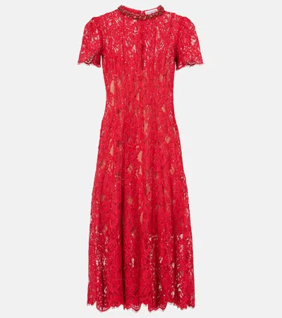 Self-portrait Embellished Fishnet Midi Dress In Red