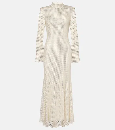 Self-portrait Embellished Fishnet Midi Dress In Beige