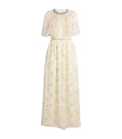 Self-portrait Embellished Floral Maxi Dress In Gold