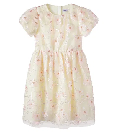 Self-portrait Kids' Embellished Floral Tulle Dress In Multi