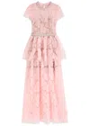 Self-portrait Embellished Floral Tulle Maxi Dress In Pink