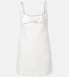 Self-portrait White Mini Dress With Square Neck And Bow Detail On The Front In Tech Fabric Woman In White