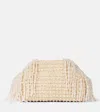 Self-portrait Embellished Fringed Raffia Clutch In Neutrals