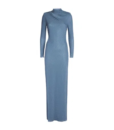 Self-portrait Embellished Gathered Maxi Dress In Blue
