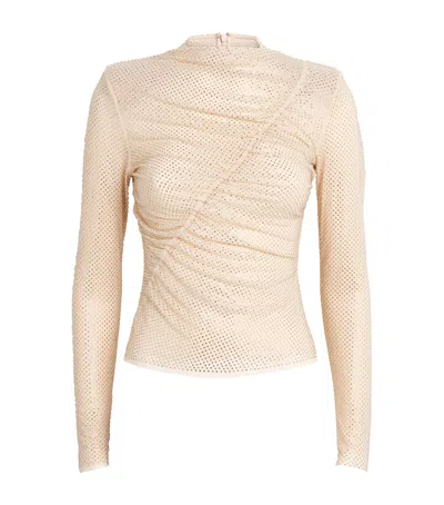 Self-portrait Gathered Rhinestone Top In Neutral