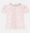 Self-portrait Beaded Floral Lace Top With Crystal Embellishment In Pink