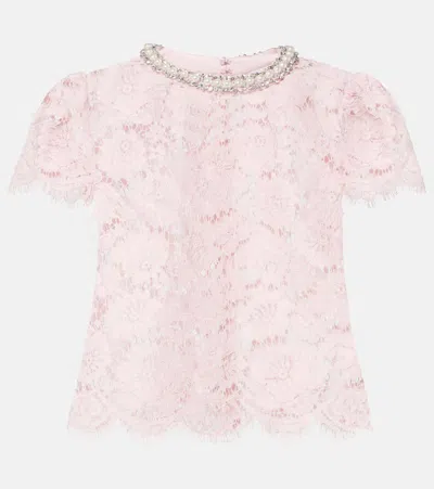 Self-portrait Beaded Floral Lace Top With Crystal Embellishment In Pink