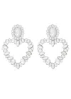 Self-portrait Embellished Heart Silver-plated Drop Earrings In Silver