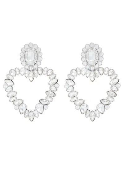 Self-portrait Embellished Heart Silver-plated Drop Earrings