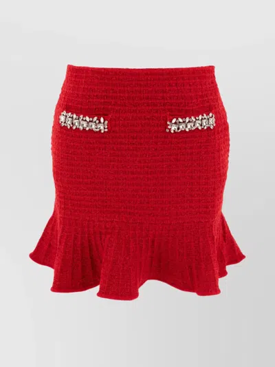 Self-portrait Embellished High-waisted Ruffled Textured Skirts In Red