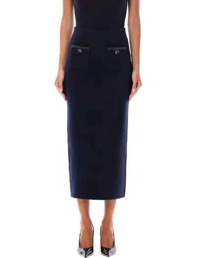SELF-PORTRAIT EMBELLISHED KNIT MIDI SKIRT
