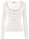 Self-portrait Crystal-embellished Ribbed-knit Top In White