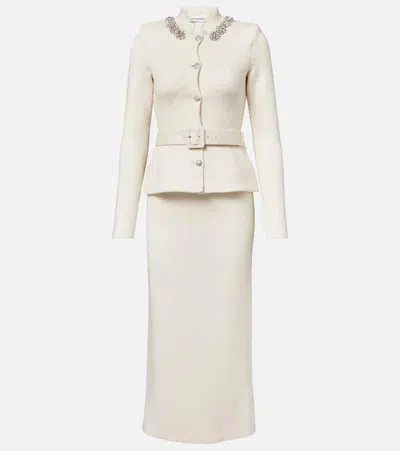 Self-portrait Embellished Knitted Midi Dress In White