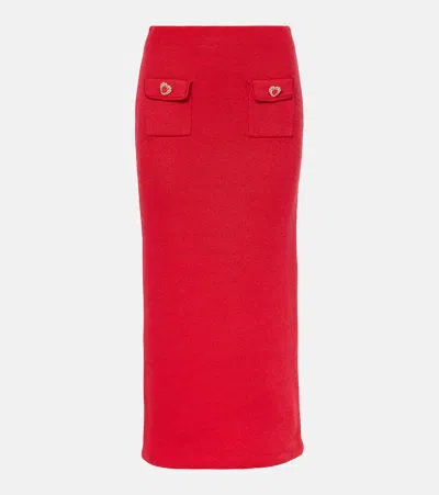 Self-portrait Embellished Knitted Midi Skirt In Red