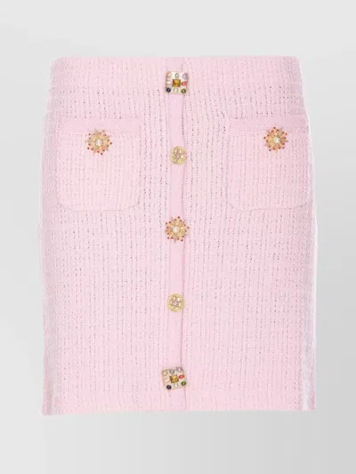 Self-portrait Knitted Miniskirt With Jewels Buttons In Pink