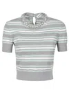 Self-portrait Fitted Grey Top With Striped Pattern And Round Neckline In Gray