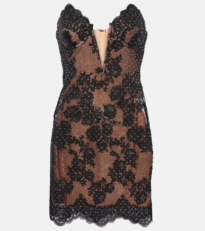 Self-portrait Womens Rhinestone Bandeau Lace Mini Dress Black In Multi