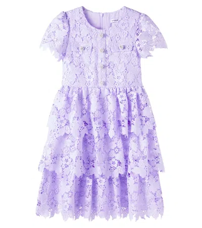 Self-portrait Kids' Embellished Lace Dress In Purple