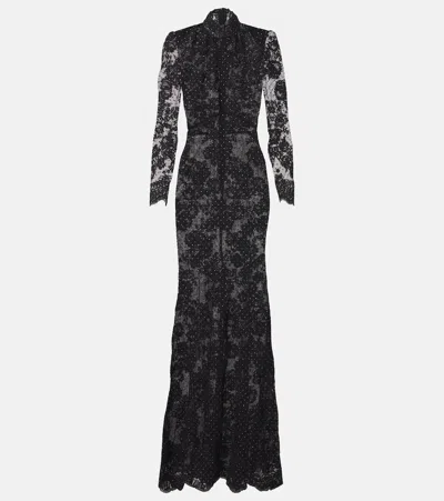 Self-portrait Embellished Lace Gown In Black