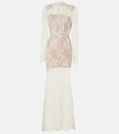 Self-portrait Embellished Lace Maxi Dress In White