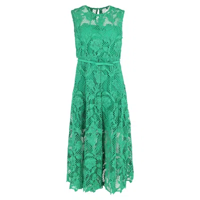 SELF-PORTRAIT EMBELLISHED LACE MIDI DRESS IN GREEN POLYESTER