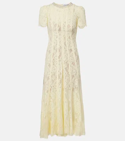Self-portrait Embellished Lace Midi Dress In Yellow