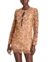 Self-portrait Womens Tan Lace Bow-embellished Woven Mini Dress In Tan