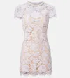 Self-portrait Mini Dress With Lace And Crystal In Blue