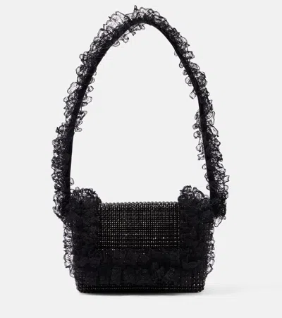 Self-portrait Crystal Lace Detail Shoulder Bag In Black