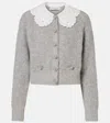 Self-portrait Embellished Lace-trimmed Cardigan In Gray