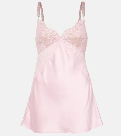 Self-portrait Embellished Lace-trimmed Minidress In Pink