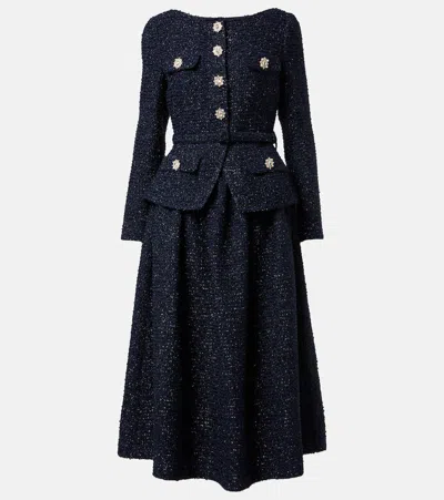 Self-portrait Embellished Lamé Bouclé Midi Dress In Blue